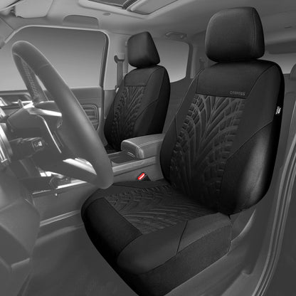 CAR PASS Car Seat Covers Full Sets, Front &amp; Split Rear Bench for Car, 3D Tyre Embossed Automotive Interior Covers, Airbag Compatible, Quick Setup Universal Fit Seat Covers for Car, SUV(All Black)