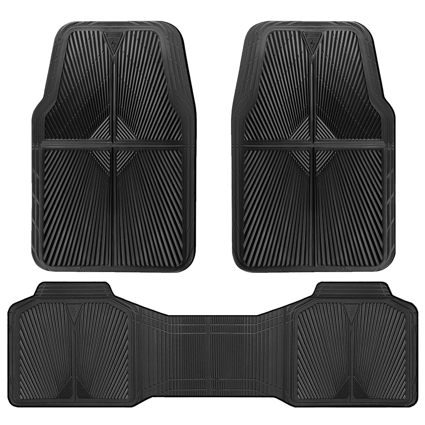 CAR PASS Rubber Car Mats,Car Floor Mats All Weather, Waterproof Trim-to Fit Automotive Floor Mats for Cars Trucks SUV,Anti-Slip Easy Clean, Heavy Duty Car Mats Full Set 3-Piece,All Black