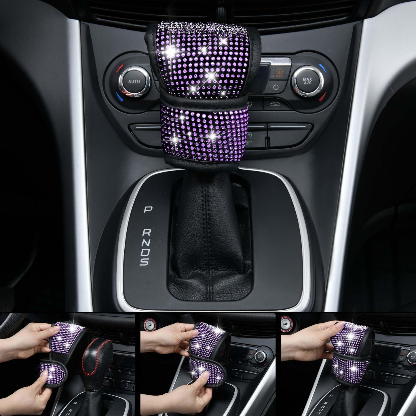 CAR PASS 7 PCS Bling Car Accessories for Women, Sparkly Rhinestone Diamond Steering Wheel Cover, Bling Seat Belt Cushion, Glitter Shift Knob Cover, Car Cup Holder Coaster, Cute Interior Sets Silver