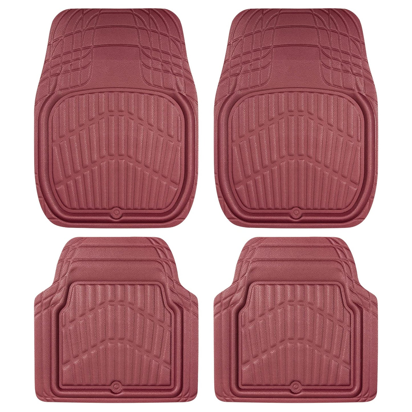 CAR PASS 4 Piece Leather Car Floor Mats -3D Cute Girly Waterproof All Weather Car Mat Full Set, Universal Trim to Fit &amp; Anti-Slip Burr Bottom &amp; Light Easy Clean for SUV Truck Auto Sedan Van(Pink)