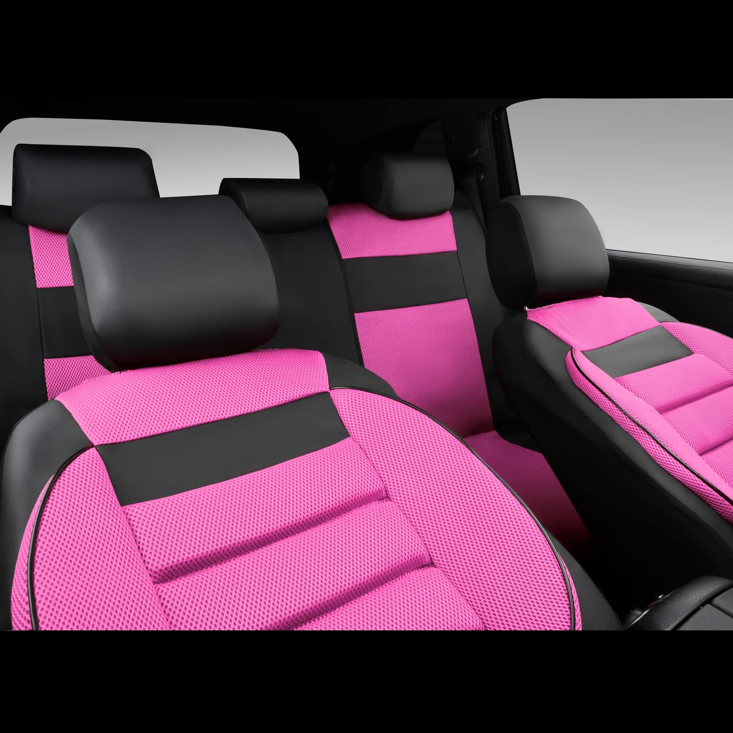 CAR PASS 3D Foam Leather Car Seat Covers Two Front Seats only, Air Cool Mesh Thick Seat Covers, All Weather Car Seat Cover Comfort &amp; Protection for Truck,SUV,Sedan,Van, Airbag Compatible (Black)