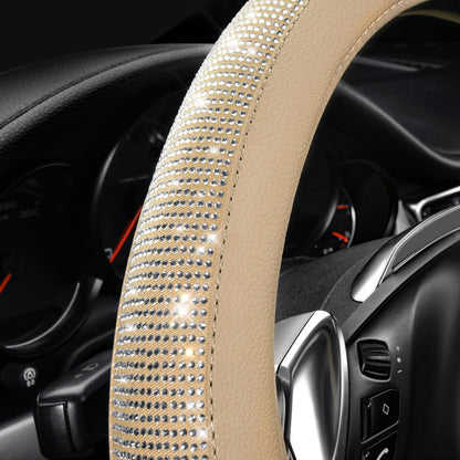 CAR PASS Bling Diamond Leather Steering Wheel Cover, With Sparkly Crystal Glitter Rhinestones Universal Fit 14"1/2-15" Car Wheel Protector for Women Girl Fit Suvs,Vans,Sedans,Car,Trucks, Black Diamond