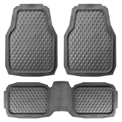 CAR PASS Heavy Duty Rubber Car Mats, Deep Dish All-Weather Floor Mat for Car Full Set Durable Anti-Slip 3D Rhombus Waterproof Trim to Fit Liner Universal Fit Automotive,Sedan,SUV,Truck, 3 Piece Black