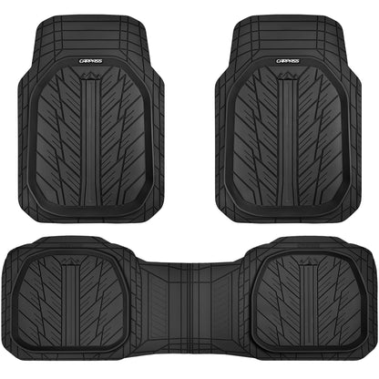 CAR PASS DeepDish Floor Mats for Cars, Heavy Duty Rubber Car Mats 3-Piece, Universal M~XL Size Trim-to Fit Automotive Floor Mats for Truck Van SUV Durable Waterproof All Weather Car Mats (Solid Black)