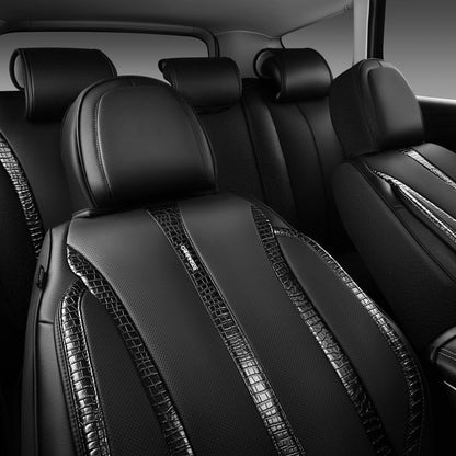 CAR Pass Nappa Leather Car Seat Covers, Durable Waterproof Luxury Universal for SUV Pick-up Truck Sedan, Anti-Slip Driver 5 Seats Covers Full Set with Backrest (Black Chameleon Iridescent Reflective)