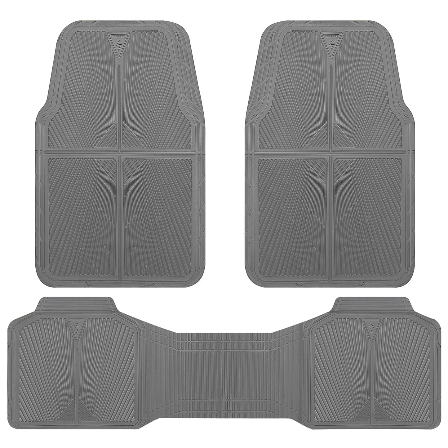 CAR PASS Rubber Car Mats,Car Floor Mats All Weather, Waterproof Trim-to Fit Automotive Floor Mats for Cars Trucks SUV,Anti-Slip Easy Clean, Heavy Duty Car Mats Full Set 3-Piece,All Black