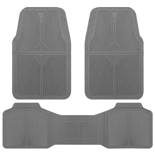 CAR PASS Rubber Car Mats,Car Floor Mats All Weather, Waterproof Trim-to Fit Automotive Floor Mats for Cars Trucks SUV,Anti-Slip Easy Clean, Heavy Duty Car Mats Full Set 3-Piece,All Black