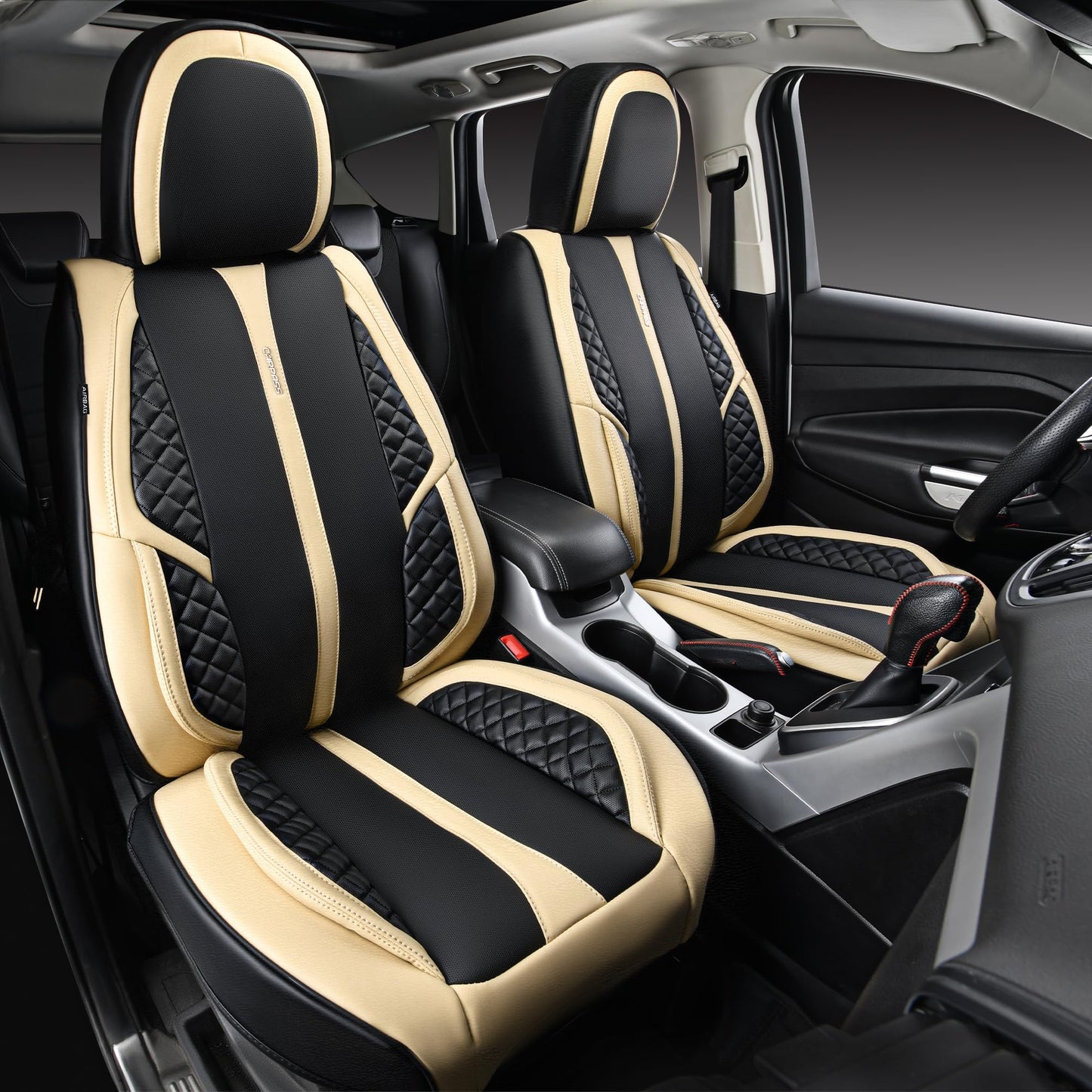 CAR PASS Nappa PU Leather Car Seat Covers Full Set Waterproof Protector Durable Cushioned,Universal Fit for Sedan SUV Pick-up Truck,Automotive, Anti-Slip and Backseat Luxury Premium Deluxe(Black)