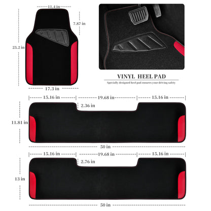 CAR PASS Rainbow Waterproof Universal Fit Faux Leather Car Carpet- Anti-Slip Nibbed Backing Floor Mats for SUV, Vans,Sedans,Trucks, Automotive Set of 4 for Women (Black with Red)