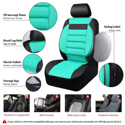 CAR PASS 3D Foam Leather Car Seat Covers Two Front Seats only, Air Cool Mesh Thick Seat Covers, All Weather Car Seat Cover Comfort &amp; Protection for Truck,SUV,Sedan,Van, Airbag Compatible (Black)