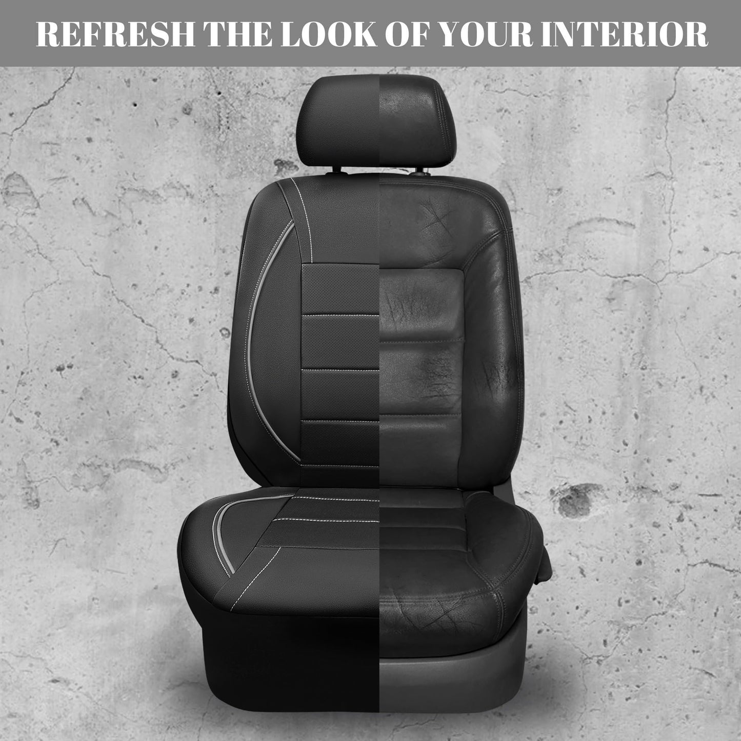 CAR PASS Universal Reflect Piping Leather Car Seat Cover, Fit for suvs,Van,Trucks,Airbag Compatible,Inside Zipper Design and Reserved Opening Holes (Full Set, Black and Grey)