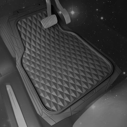 CAR PASS Heavy Duty Rubber Car Mats, Deep Dish All-Weather Floor Mat for Car Full Set Durable Anti-Slip 3D Rhombus Waterproof Trim to Fit Liner Universal Fit Automotive,Sedan,SUV,Truck, 3 Piece Black