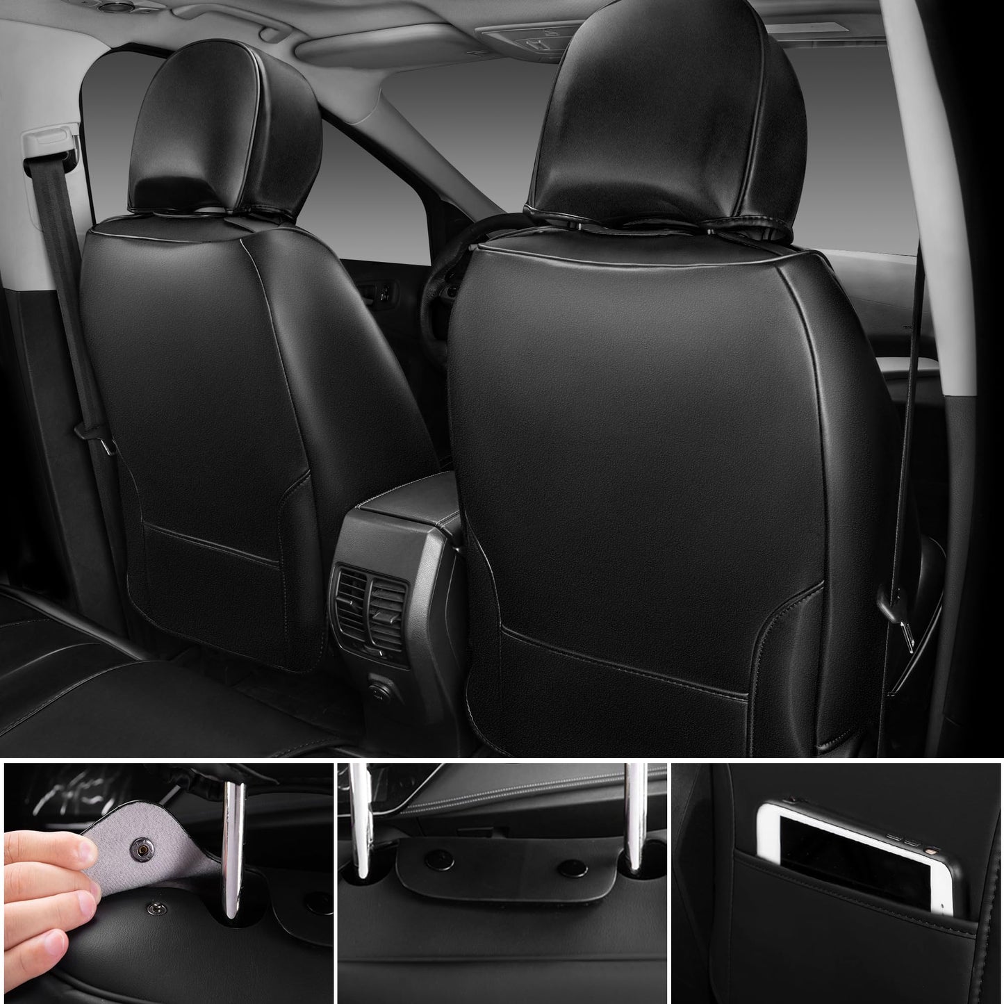 CAR Pass Nappa Leather Car Seat Covers, Durable Waterproof Luxury Universal for SUV Pick-up Truck Sedan, Anti-Slip Driver 5 Seats Covers Full Set with Backrest (Black Chameleon Iridescent Reflective)