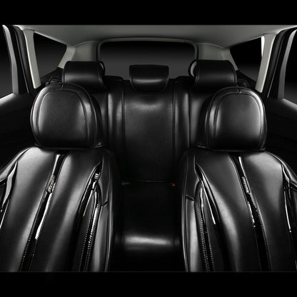 CAR Pass Nappa Leather Car Seat Covers, Durable Waterproof Luxury Universal for SUV Pick-up Truck Sedan, Anti-Slip Driver 5 Seats Covers Full Set with Backrest (Black Chameleon Iridescent Reflective)