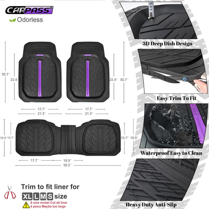 CAR PASS DeepDish Floor Mats for Cars, Heavy Duty Rubber Car Mats 3-Piece, Universal M~XL Size Trim-to Fit Automotive Floor Mats for Truck Van SUV Durable Waterproof All Weather Car Mats (Solid Black)