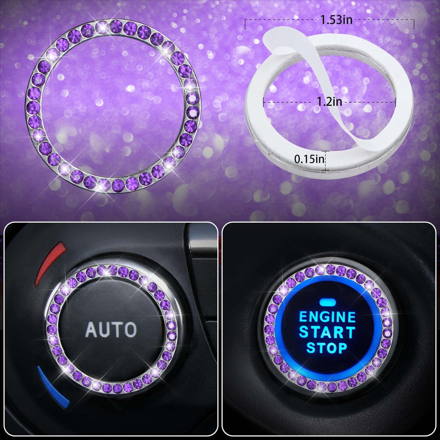 CAR PASS 7 PCS Bling Car Accessories for Women, Sparkly Rhinestone Diamond Steering Wheel Cover, Bling Seat Belt Cushion, Glitter Shift Knob Cover, Car Cup Holder Coaster, Cute Interior Sets Silver