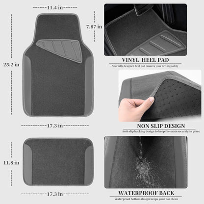 CAR PASS Waterproof Universal Fit Car Floor Mats, Faux Leather Car Carpet Mats, Black Car Mats with Anti-Slip Nibbs Backing &amp; Driver Heel Pad Fit for SUV,Vans,sedans, Trucks,Set of 4pcs(All Black)