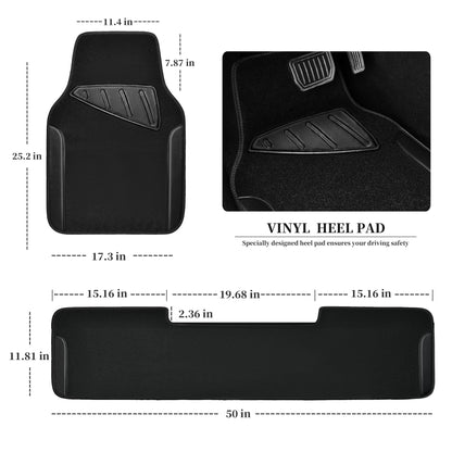 CAR PASS Waterproof Universal Fit Car Floor Mats, Faux Leather Car Carpet Mats, Black Car Mats with Anti-Slip Nibbs Backing &amp; Driver Heel Pad Fit for SUV,Vans,sedans, Trucks,Set of 4pcs(All Black)