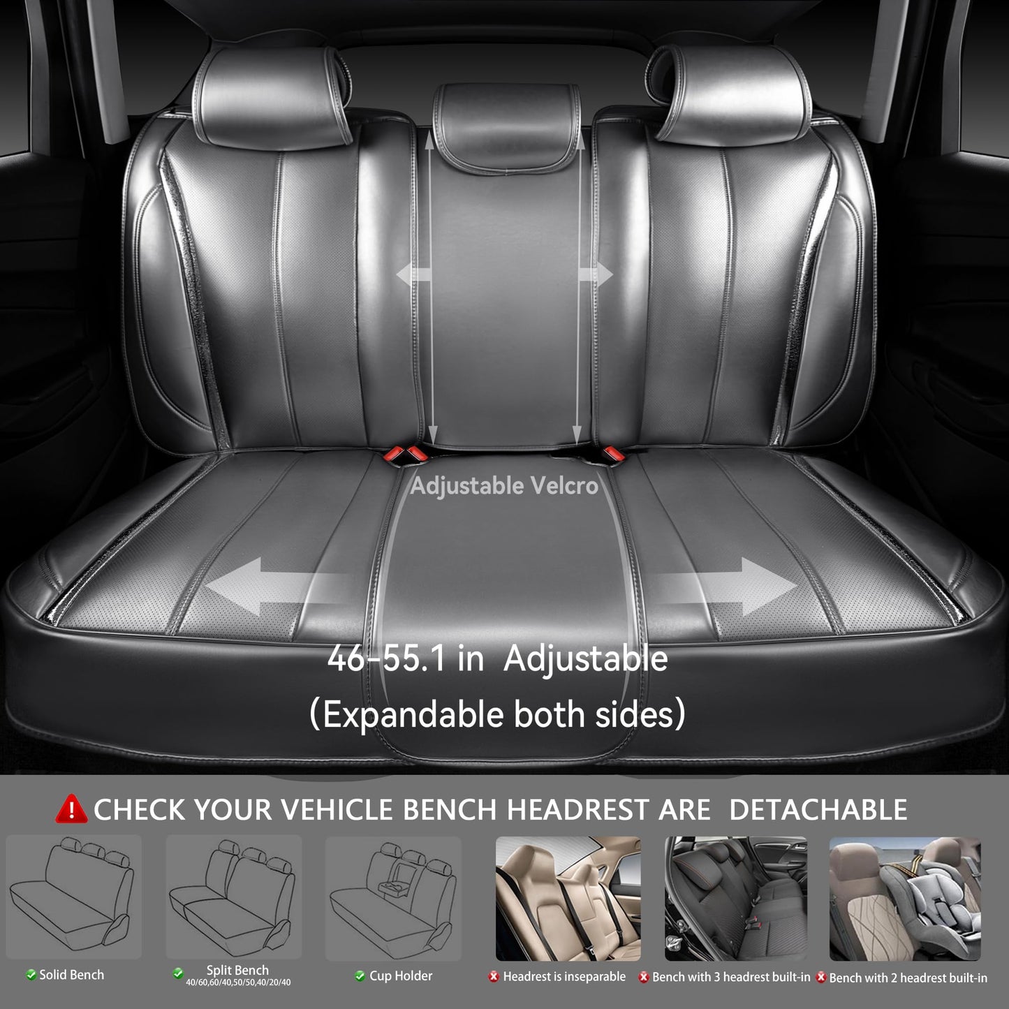 CAR Pass Nappa Leather Car Seat Covers, Durable Waterproof Luxury Universal for SUV Pick-up Truck Sedan, Anti-Slip Driver 5 Seats Covers Full Set with Backrest (Black Chameleon Iridescent Reflective)