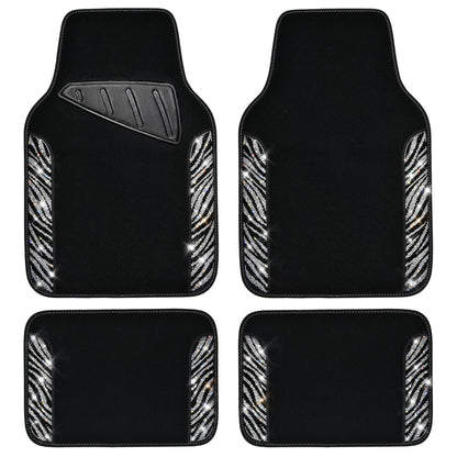 CAR PASS Bling Diamond Car Floor Mats, Shining Rhinestone Carpet Sparkly Glitter Crystal with Anti-Slip PVC Heel Pad Waterproof Universal Fit Automotive SUV,Sedan,Van,Cute Girl Women,4pcs Black Sliver