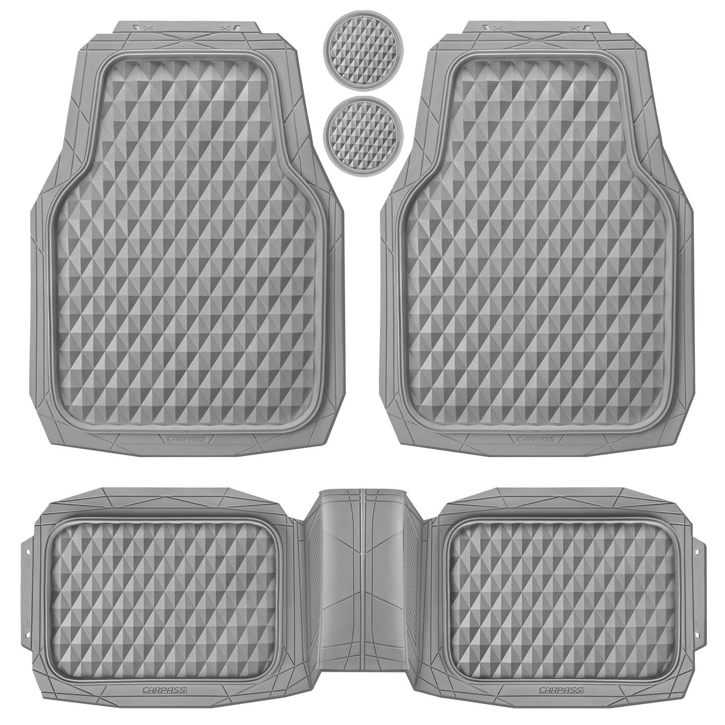 CAR PASS Heavy Duty Rubber Car Mats, Deep Dish All-Weather Floor Mat for Car Full Set Durable Anti-Slip 3D Rhombus Waterproof Trim to Fit Liner Universal Fit Automotive,Sedan,SUV,Truck, 3 Piece Black