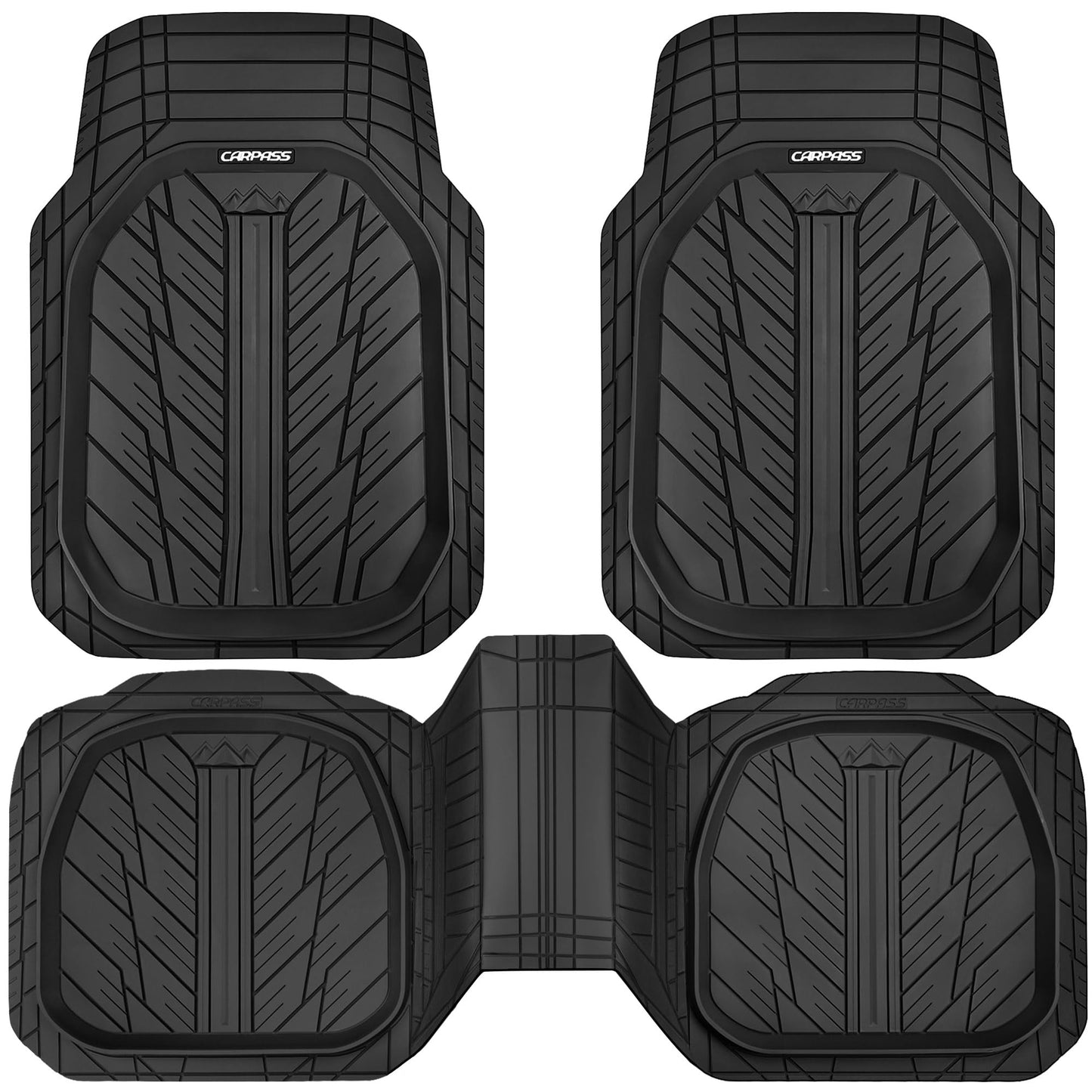 CAR PASS DeepDish Floor Mats for Cars, Heavy Duty Rubber Car Mats 3-Piece, Universal M~XL Size Trim-to Fit Automotive Floor Mats for Truck Van SUV Durable Waterproof All Weather Car Mats (Solid Black)