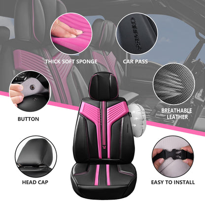 CAR PASS Nappa Leather Seat Covers, Breathable Waterproof Car Seat Covers Full Set, Luxury 3D Sponge Support Full Coverage Seat Protector, Universal Fit SUV Pick-up Truck Sedan Automotive(All Black)