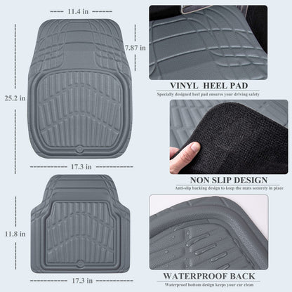 CAR PASS 4 Piece Leather Car Floor Mats -3D Cute Girly Waterproof All Weather Car Mat Full Set, Universal Trim to Fit &amp; Anti-Slip Burr Bottom &amp; Light Easy Clean for SUV Truck Auto Sedan Van(Pink)