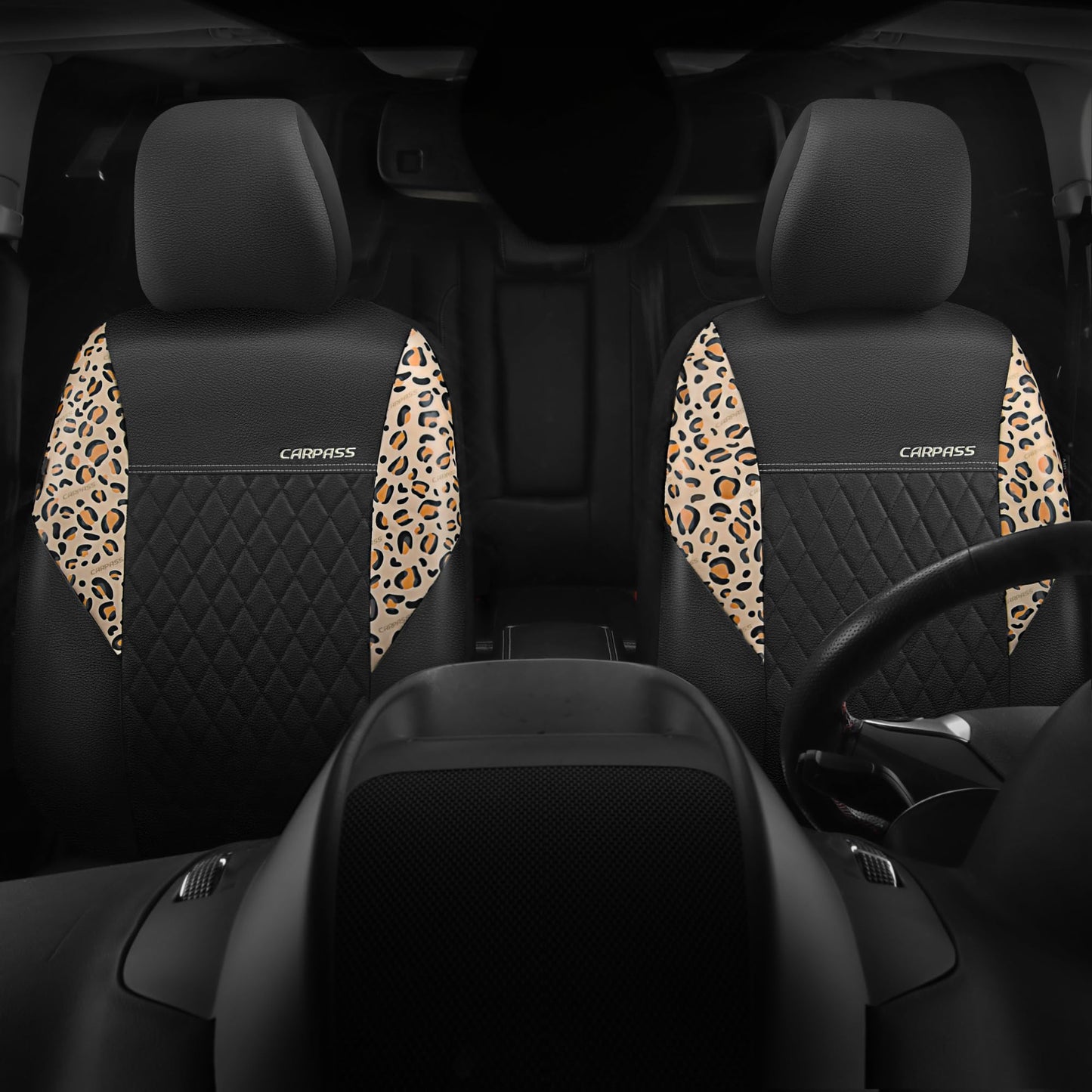 CAR PASS Quilting Leather Seat Cover Two Front Seats Only, Universal Fit Automotive Front Seat Covers Waterproof Deluxe PU Premium Vinyl Luxury for Cars Sedan Van SUV Airbag Compatible 2 Pieces,Black