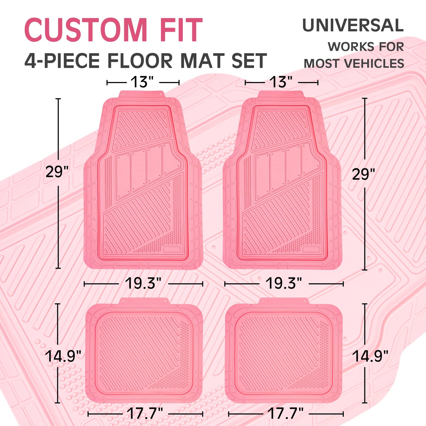 CAR PASS Heavy Duty Rubber Floor Mats Pink 4-Piece Car Mat Set - Universal Waterproof for SUV Truck, Durable All-Weather Mats，Car Women,Girly(All Pink)