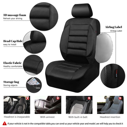 CAR PASS 3D Foam Leather Car Seat Covers Two Front Seats only, Air Cool Mesh Thick Seat Covers, All Weather Car Seat Cover Comfort &amp; Protection for Truck,SUV,Sedan,Van, Airbag Compatible (Black)