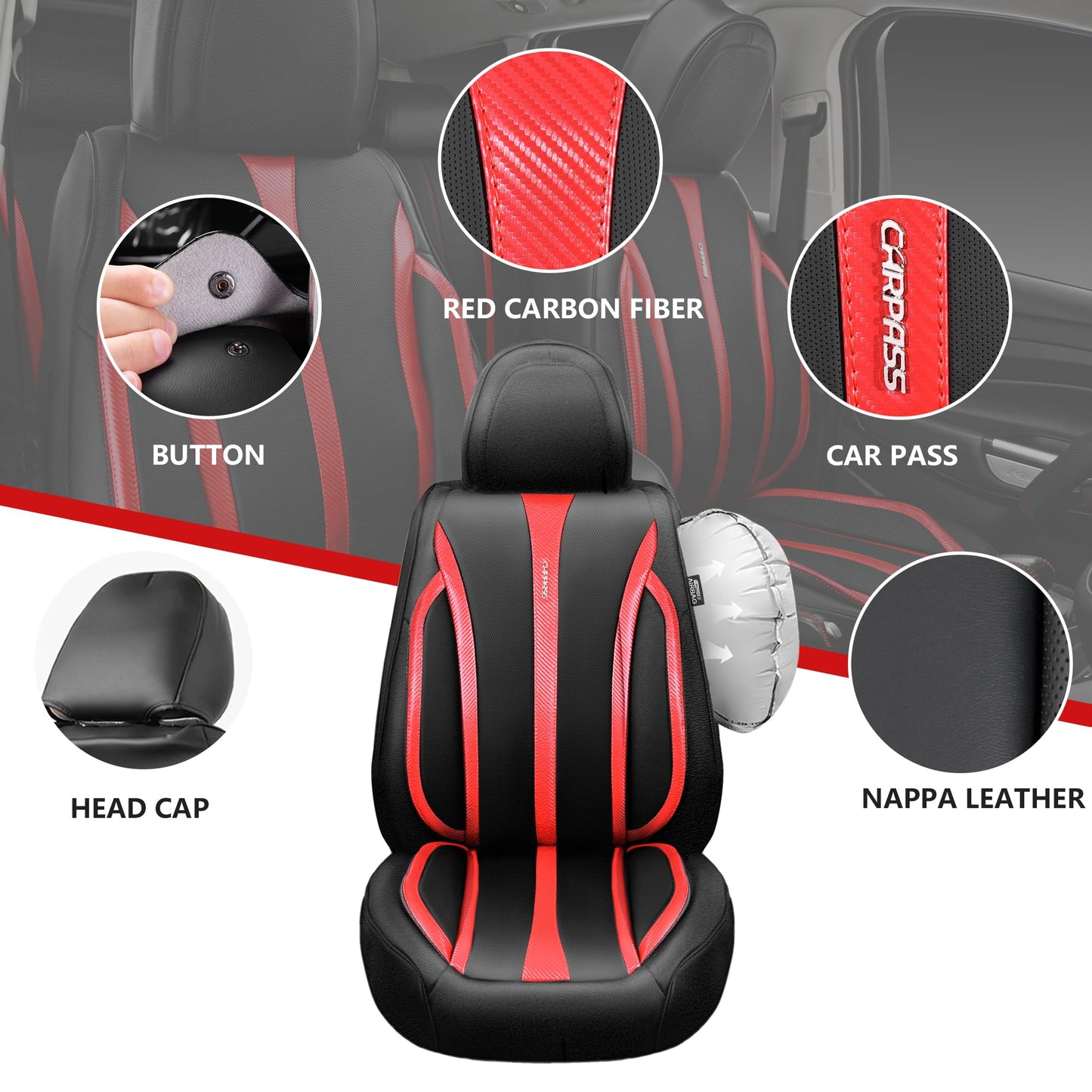 CAR Pass Nappa Leather Car Seat Covers, Durable Waterproof Luxury Universal for SUV Pick-up Truck Sedan, Anti-Slip Driver 5 Seats Covers Full Set with Backrest (Black Chameleon Iridescent Reflective)