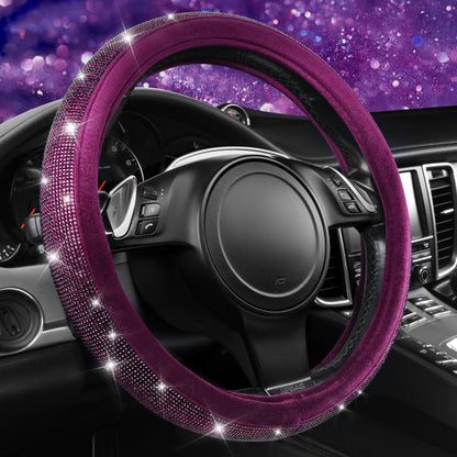 CAR PASS Bling Diamond Leather Steering Wheel Cover, With Sparkly Crystal Glitter Rhinestones Universal Fit 14"1/2-15" Car Wheel Protector for Women Girl Fit Suvs,Vans,Sedans,Car,Trucks, Black Diamond