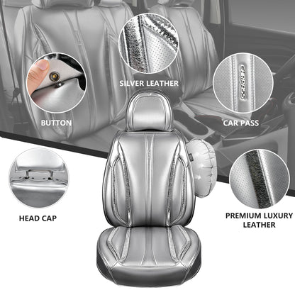 CAR Pass Nappa Leather Car Seat Covers, Durable Waterproof Luxury Universal for SUV Pick-up Truck Sedan, Anti-Slip Driver 5 Seats Covers Full Set with Backrest (Black Chameleon Iridescent Reflective)