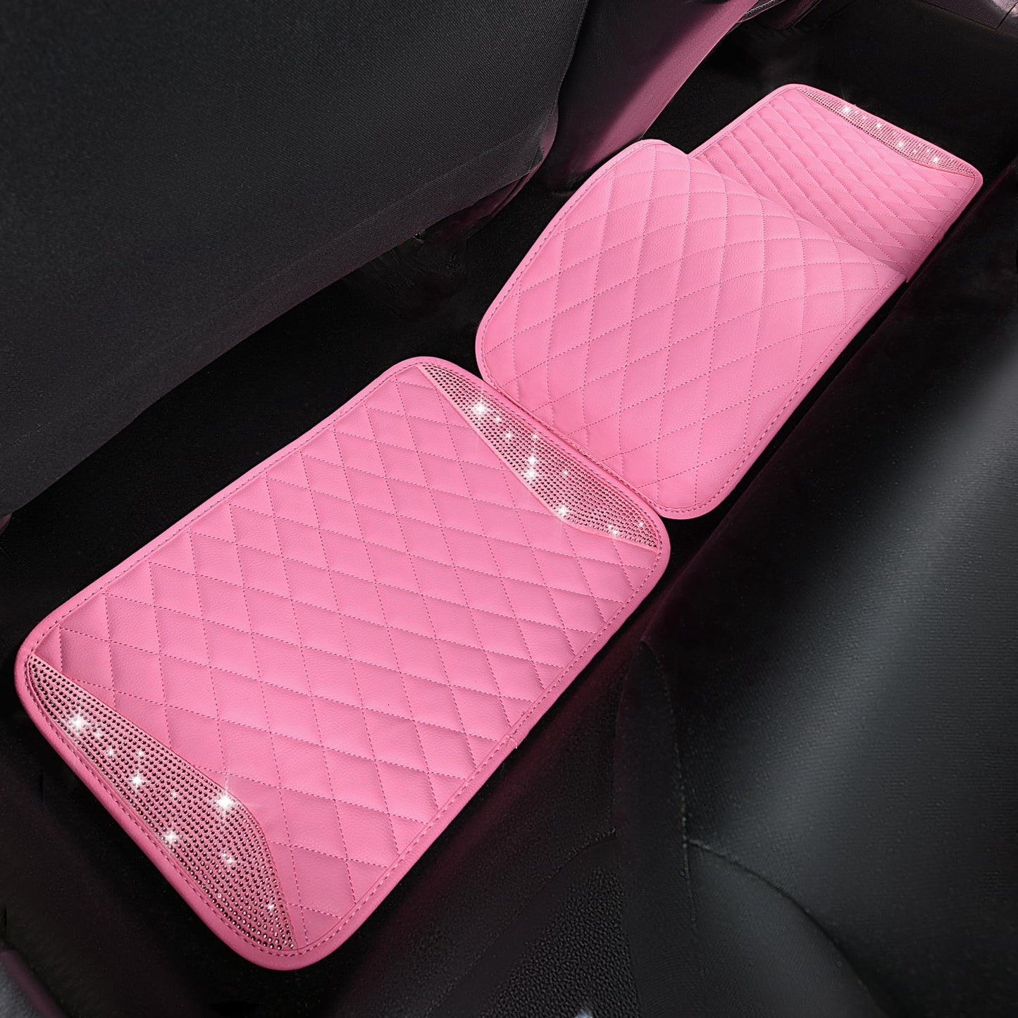 CAR PASS Bling Leather Car Mats Shining Diamond Floor Mats Sparkly Glitter Crystal Rhinestones Carpet Anti-Slip Waterproof Pad Universal Fit for Automotive SUV, Sedan, Van, 5pcs for Girl Women Black