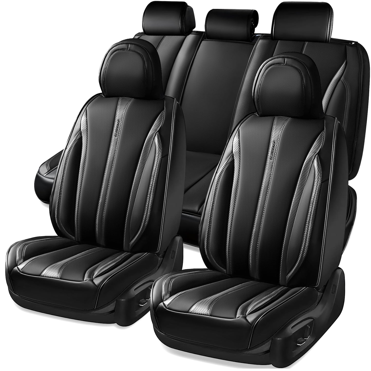 CAR Pass Nappa Leather Car Seat Covers, Durable Waterproof Luxury Universal for SUV Pick-up Truck Sedan, Anti-Slip Driver 5 Seats Covers Full Set with Backrest (Black Chameleon Iridescent Reflective)