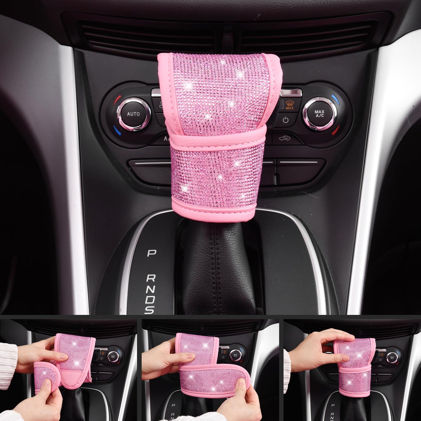 CAR PASS 7 PCS Bling Car Accessories for Women, Sparkly Rhinestone Diamond Steering Wheel Cover, Bling Seat Belt Cushion, Glitter Shift Knob Cover, Car Cup Holder Coaster, Cute Interior Sets Silver