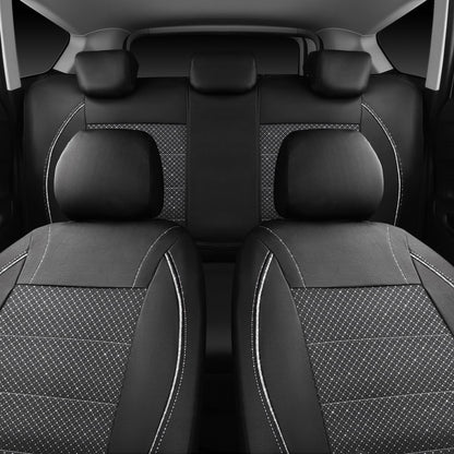 CAR PASS Universal Reflect Piping Leather Car Seat Cover, Fit for suvs,Van,Trucks,Airbag Compatible,Inside Zipper Design and Reserved Opening Holes (Full Set, Black and Grey)