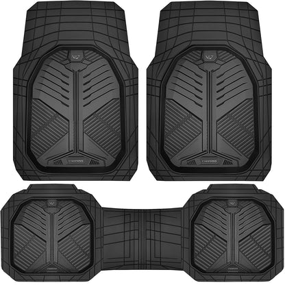 CAR PASS Heavy Duty Rubber Car Mats, Deep-Dish Odorless Car Floor Mats All Weather, Universal Trim-to-Fit for SUVs Trucks Sedans, Waterproof Anti-Slip, 3 Pieces V12 Black