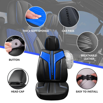 CAR PASS Nappa Leather Seat Covers, Breathable Waterproof Car Seat Covers Full Set, Luxury 3D Sponge Support Full Coverage Seat Protector, Universal Fit SUV Pick-up Truck Sedan Automotive(All Black)