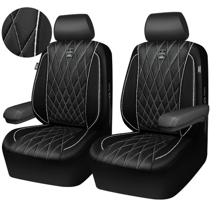 CAR PASS Piping Luxury Faux PU Leather Two Front Car Seat Covers, Waterproof Anti Slip Seat Covers Compatible with Front Seat Armrests,Universal Fit for Suvs,Vans,Trucks, Airbag Compatible(All Black)