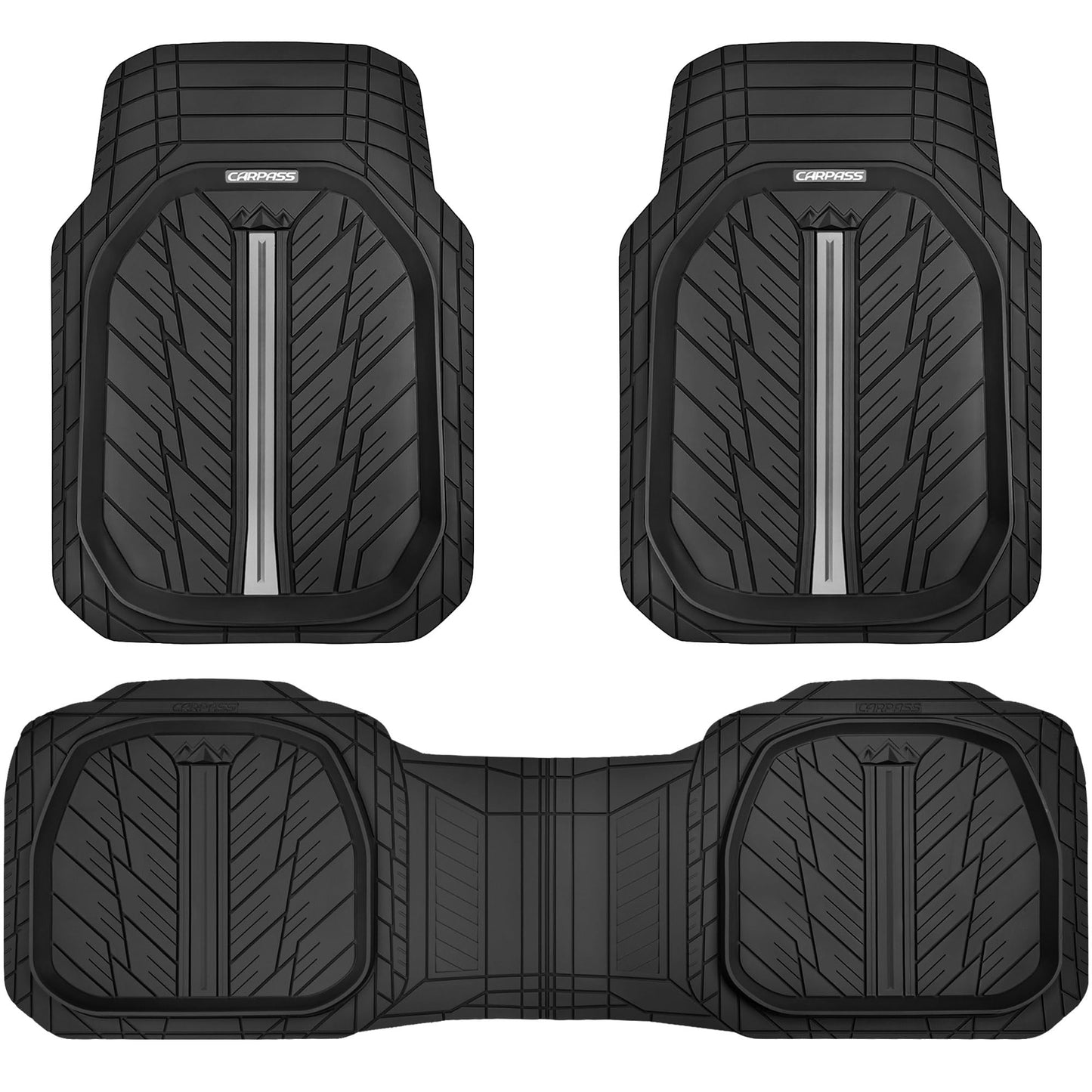 CAR PASS DeepDish Floor Mats for Cars, Heavy Duty Rubber Car Mats 3-Piece, Universal M~XL Size Trim-to Fit Automotive Floor Mats for Truck Van SUV Durable Waterproof All Weather Car Mats (Solid Black)