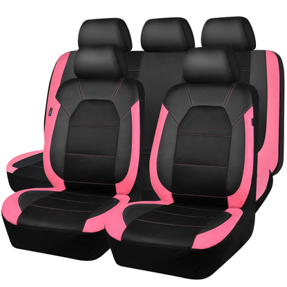 CAR PASS Universal Leather car seat Covers Sport fits Most Cars, SUVs, Trucks, and Vans (Full Set, Black Red)