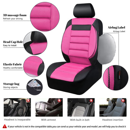 CAR PASS 3D Foam Leather Car Seat Covers Two Front Seats only, Air Cool Mesh Thick Seat Covers, All Weather Car Seat Cover Comfort &amp; Protection for Truck,SUV,Sedan,Van, Airbag Compatible (Black)