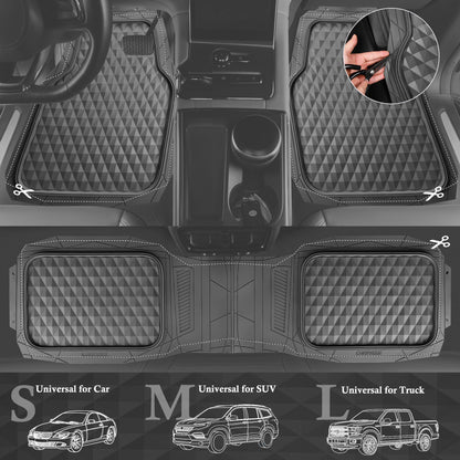 CAR PASS Heavy Duty Rubber Car Mats, Deep Dish All-Weather Floor Mat for Car Full Set Durable Anti-Slip 3D Rhombus Waterproof Trim to Fit Liner Universal Fit Automotive,Sedan,SUV,Truck, 3 Piece Black