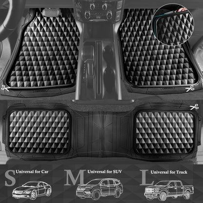 CAR PASS Heavy Duty Rubber Car Mats, Deep Dish All-Weather Floor Mat for Car Full Set Durable Anti-Slip 3D Rhombus Waterproof Trim to Fit Liner Universal Fit Automotive,Sedan,SUV,Truck, 3 Piece Black