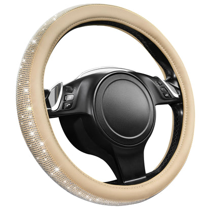 CAR PASS Bling Diamond Leather Steering Wheel Cover, With Sparkly Crystal Glitter Rhinestones Universal Fit 14"1/2-15" Car Wheel Protector for Women Girl Fit Suvs,Vans,Sedans,Car,Trucks, Black Diamond