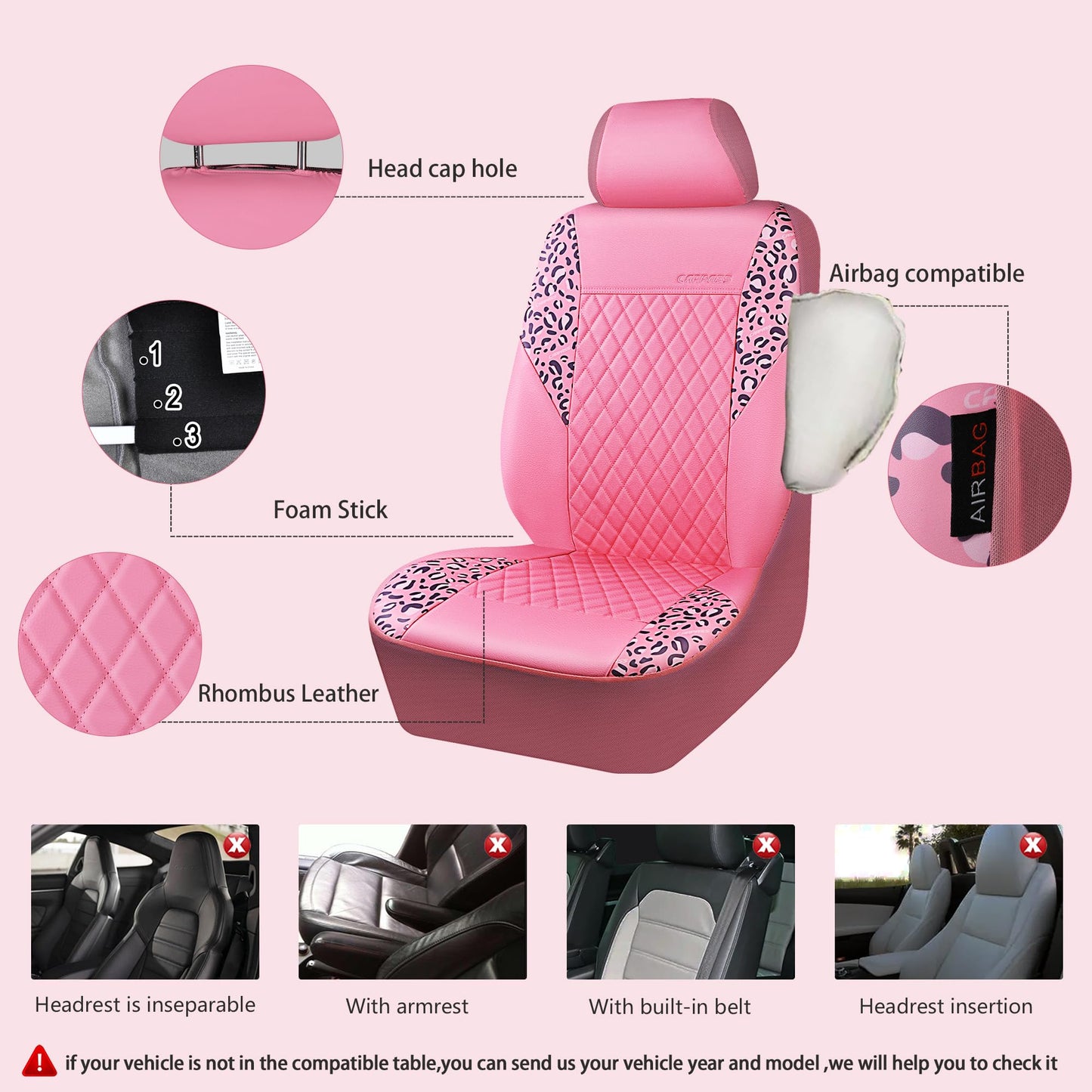 CAR PASS Quilting Leather Seat Cover Two Front Seats Only, Universal Fit Automotive Front Seat Covers Waterproof Deluxe PU Premium Vinyl Luxury for Cars Sedan Van SUV Airbag Compatible 2 Pieces,Black