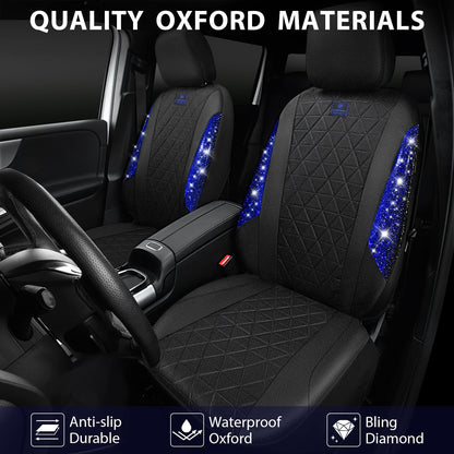 CAR PASS Oxford Bling Diamond Car Seat Covers 2 Front Interior Sets, Waterproof Shining Glitter Sparkly Crystal Universal Armrest Fit 95% Automotive Truck SUV Cute Women Girl, Black Red Rhinestone