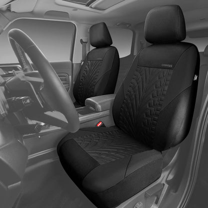 CAR PASS Car Seat Covers Full Sets, Front &amp; Split Rear Bench for Car, 3D Tyre Embossed Automotive Interior Covers, Airbag Compatible, Quick Setup Universal Fit Seat Covers for Car, SUV(All Black)